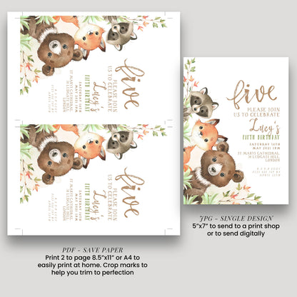 a collection of three different designs for a birthday invitation featuring animals, including bears, raccoons, and foxes. The designs are intended to be used for a birthday celebration, and they are available in print and digital formats.