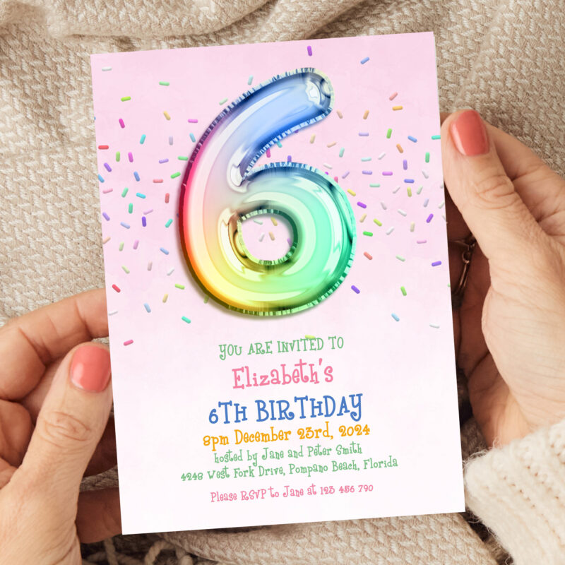 Pink 6th Birthday Invitation