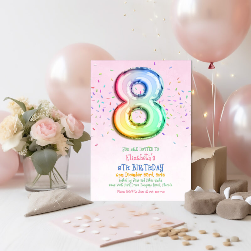 Pink 8th Birthday Invitation