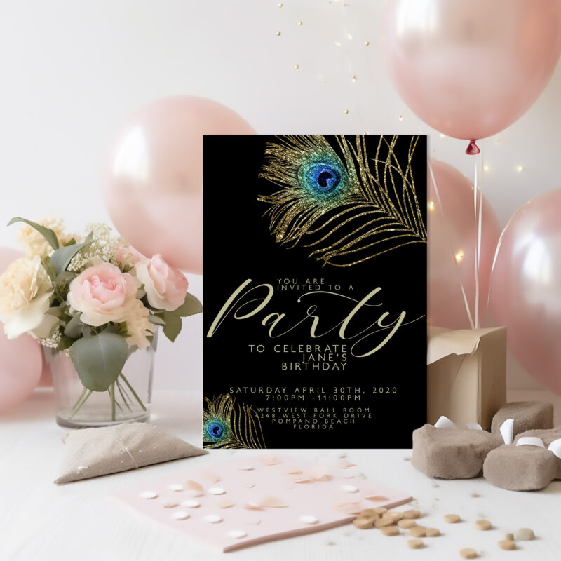 Peacock Feather Party Invitation