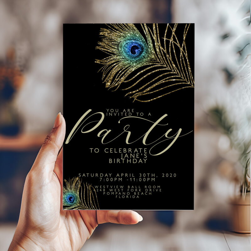 Peacock Feather Party Invitation