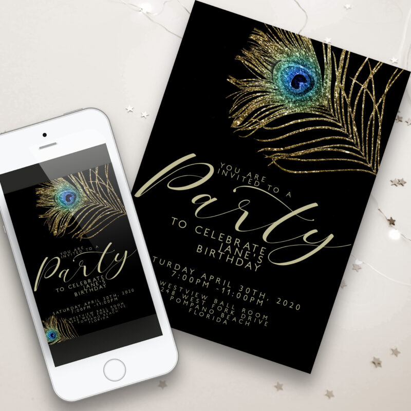 Peacock Feather Party Invitation