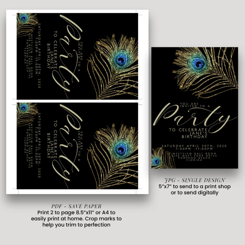 Peacock Feather Party Invitation