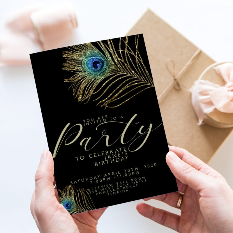 Peacock Feather Party Invitation