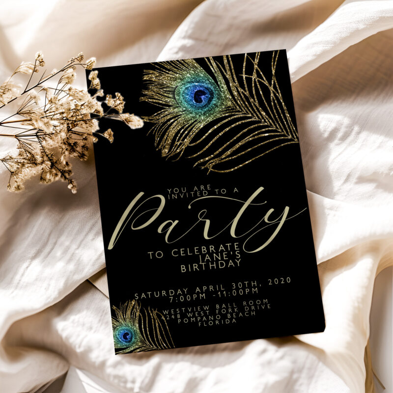 Peacock Feather Party Invitation