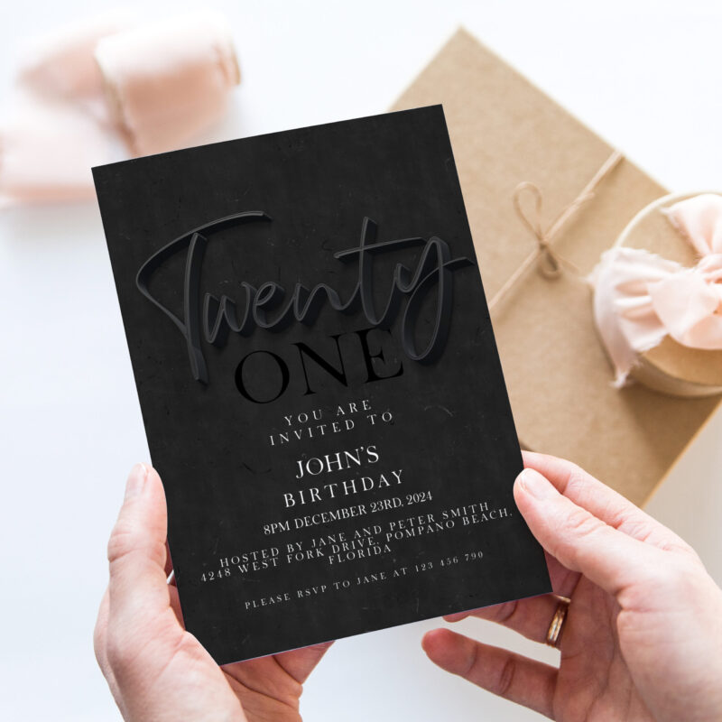 black birthday invitation