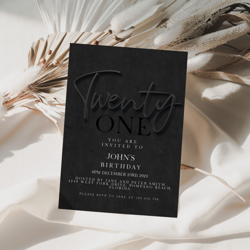 black birthday invitation