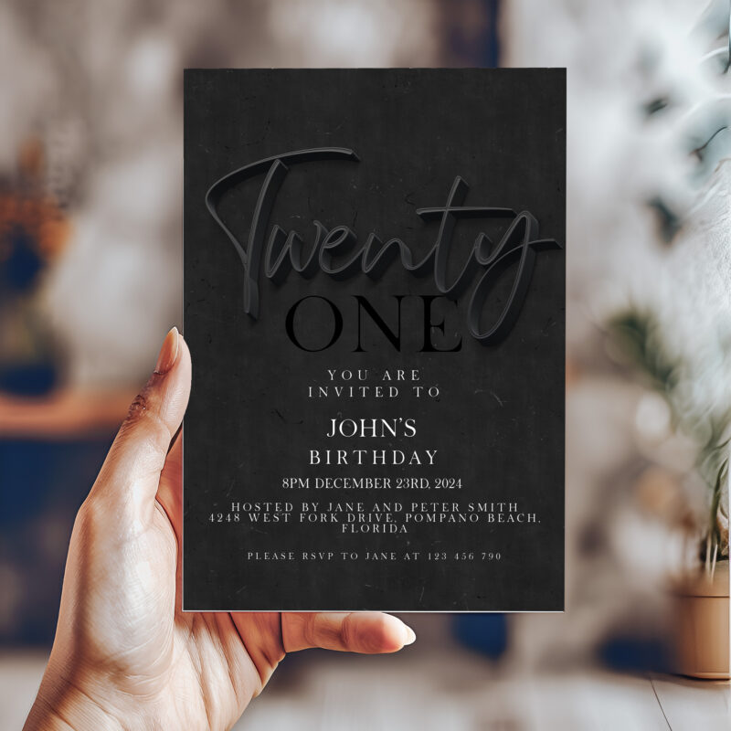 black birthday invitation