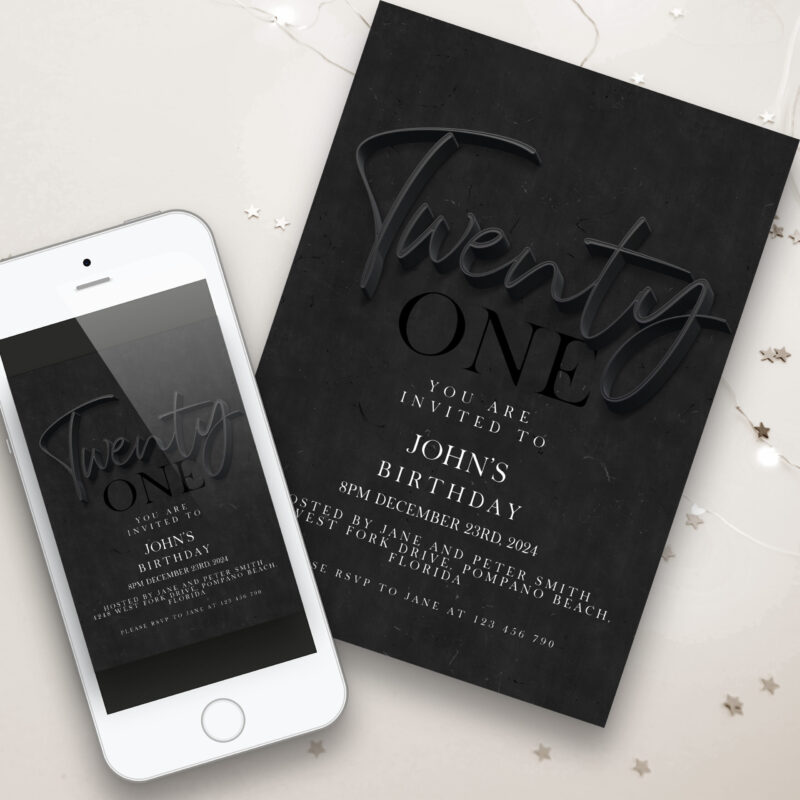 black birthday invitation