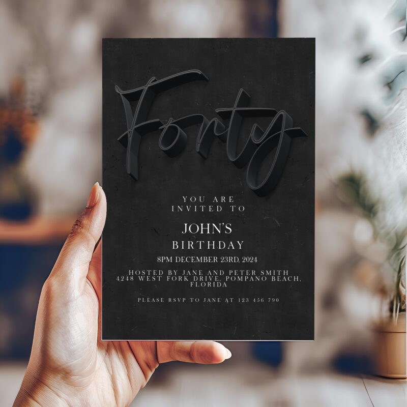 Forty Birthday Invitation Black