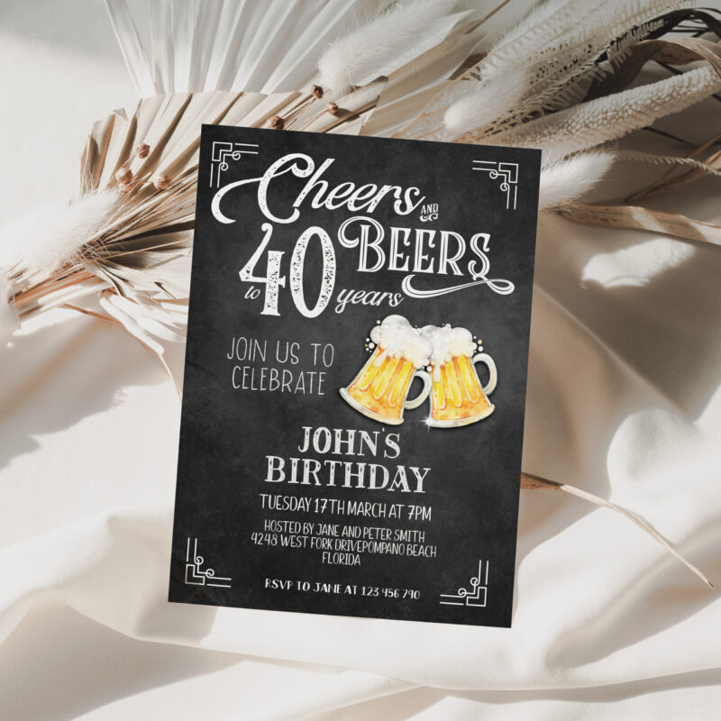 Cheers and Beers to 40 Years Invitation