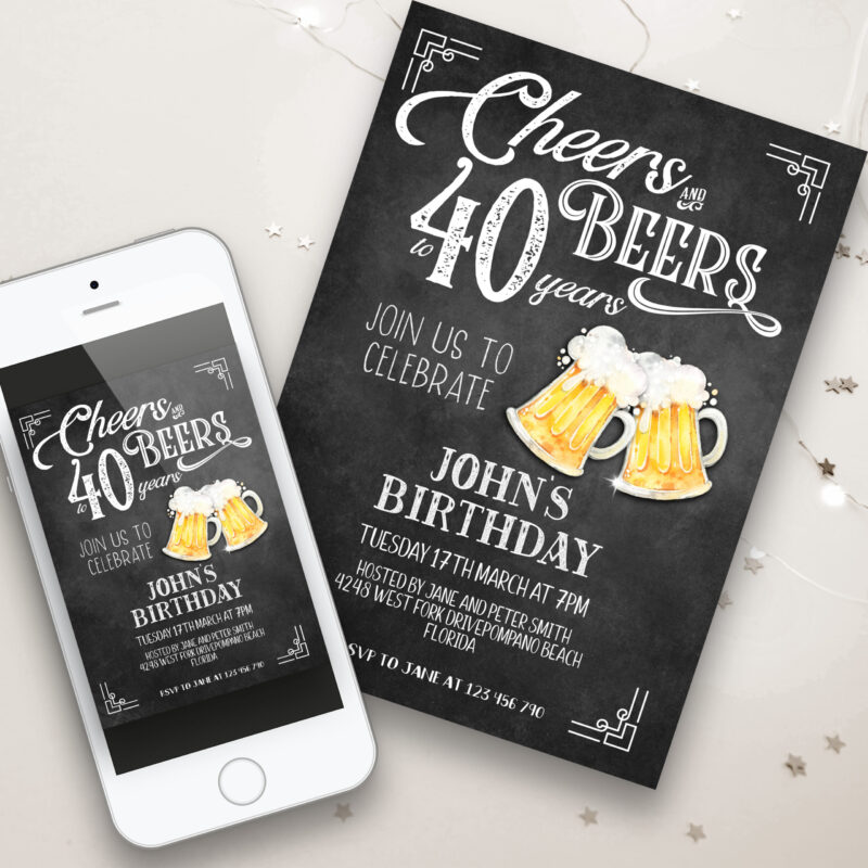 Cheers and Beers to 40 Years Corjl Invitation