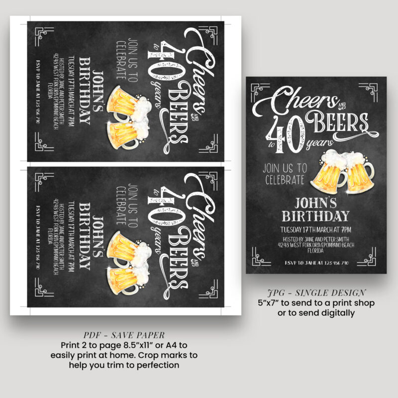 Cheers and Beers to 40 Years Corjl Invitation