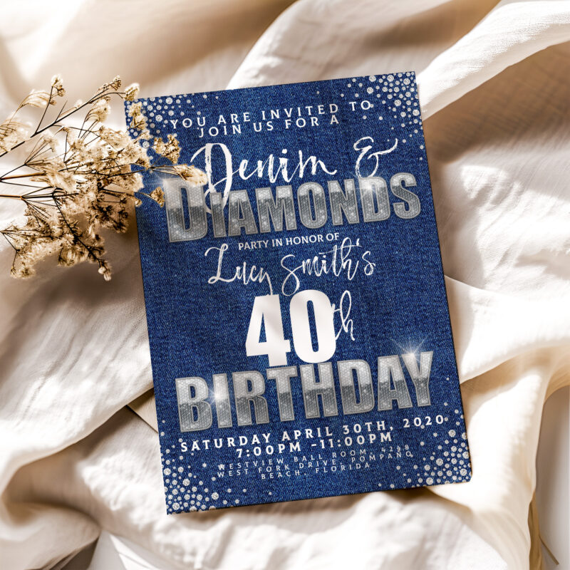 Denim and Diamonds 40th Invitation Corjl Template