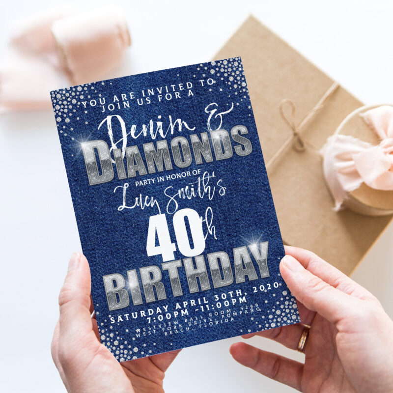 Denim and Diamonds 40th Invitation Corjl Template