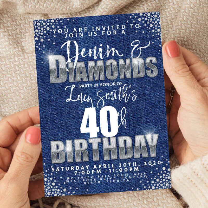 Denim and Diamonds 40th Invitation Corjl Template