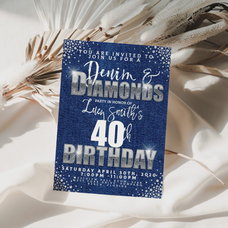 Denim and Diamonds 40th Invitation Corjl Template