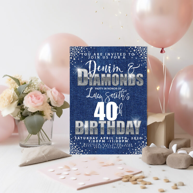 Denim and Diamonds 40th Invitation Corjl Template