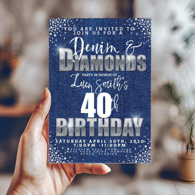 Denim and Diamonds 40th Invitation