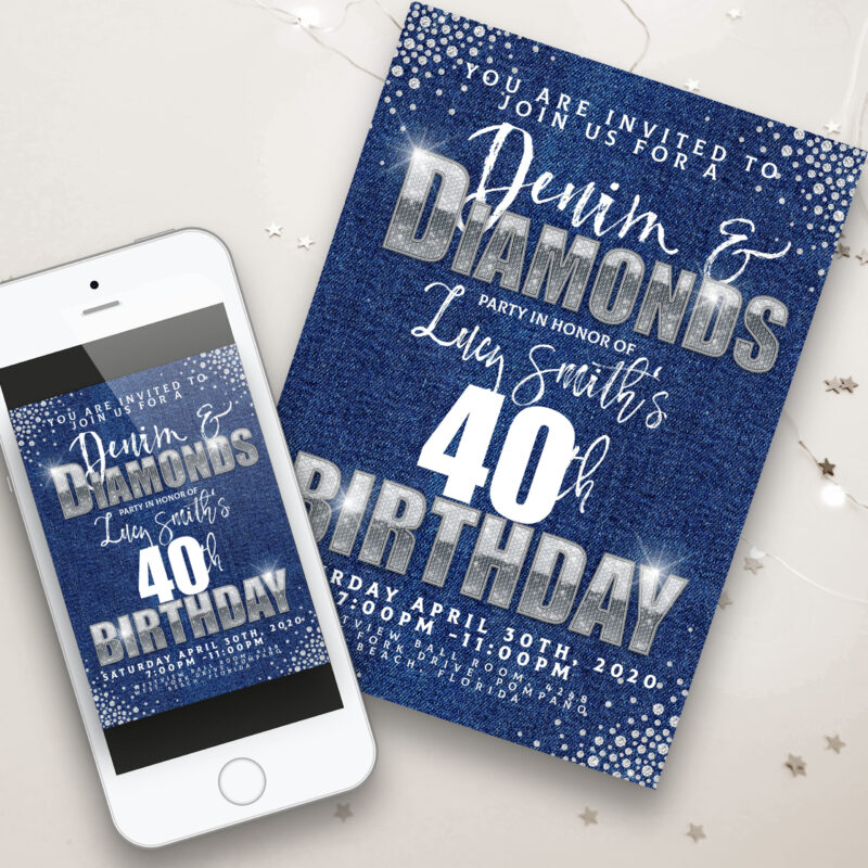 Denim and Diamonds 40th Invitation Corjl Template