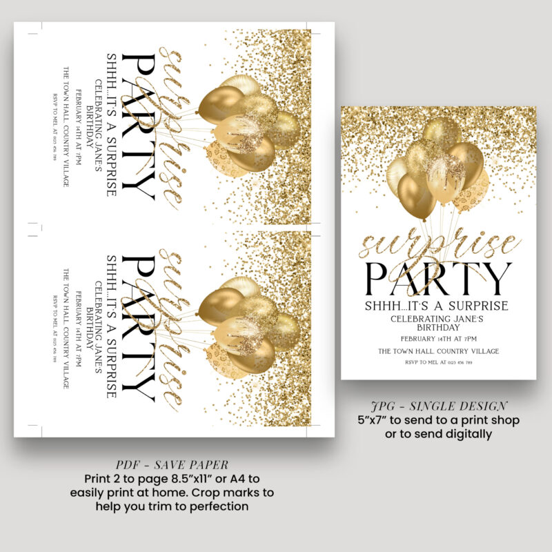 Gold Surprise Party Invitation