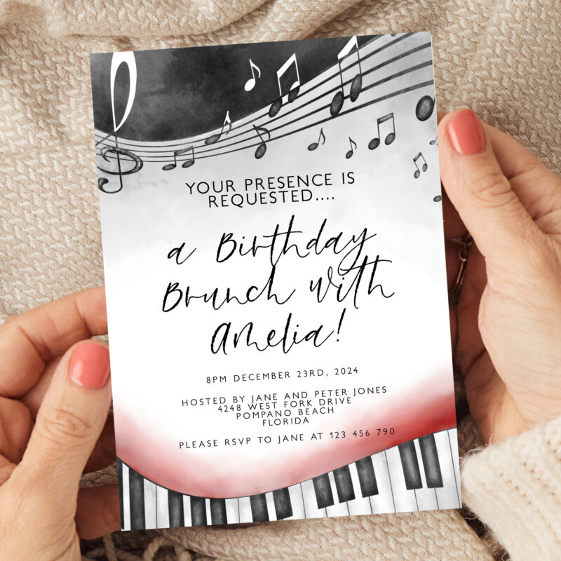 musical birthday brunch invite