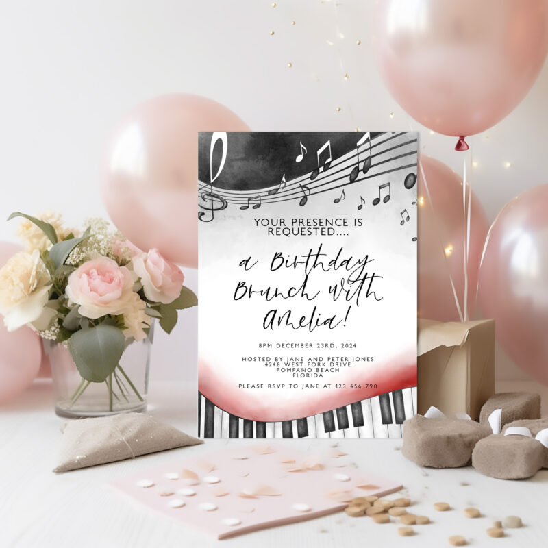 musical birthday brunch invite