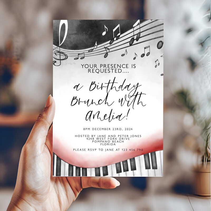 musical birthday brunch invite