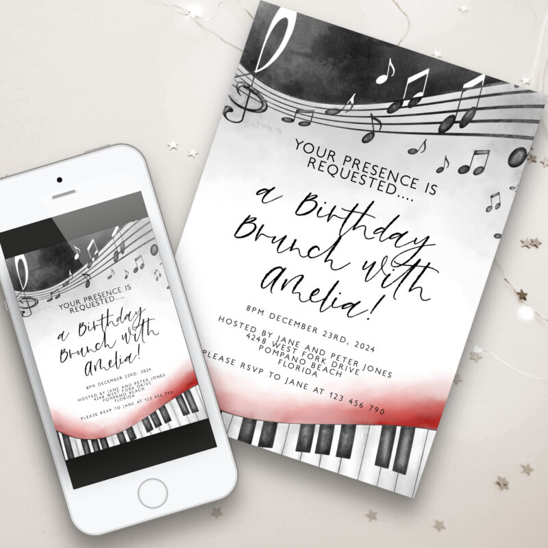 musical birthday brunch invite