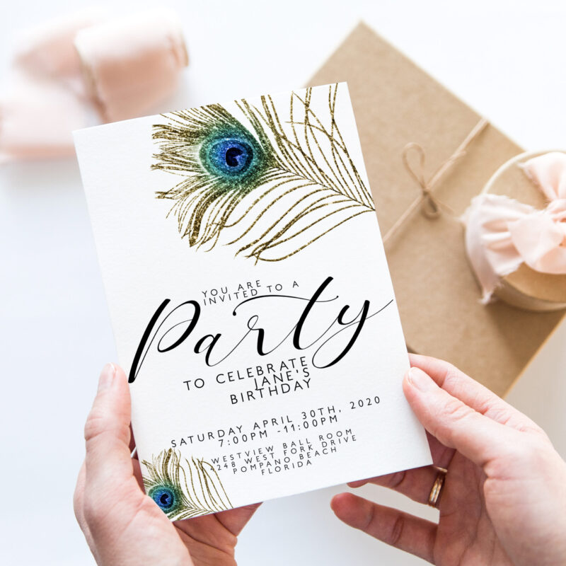 peacock feather invite