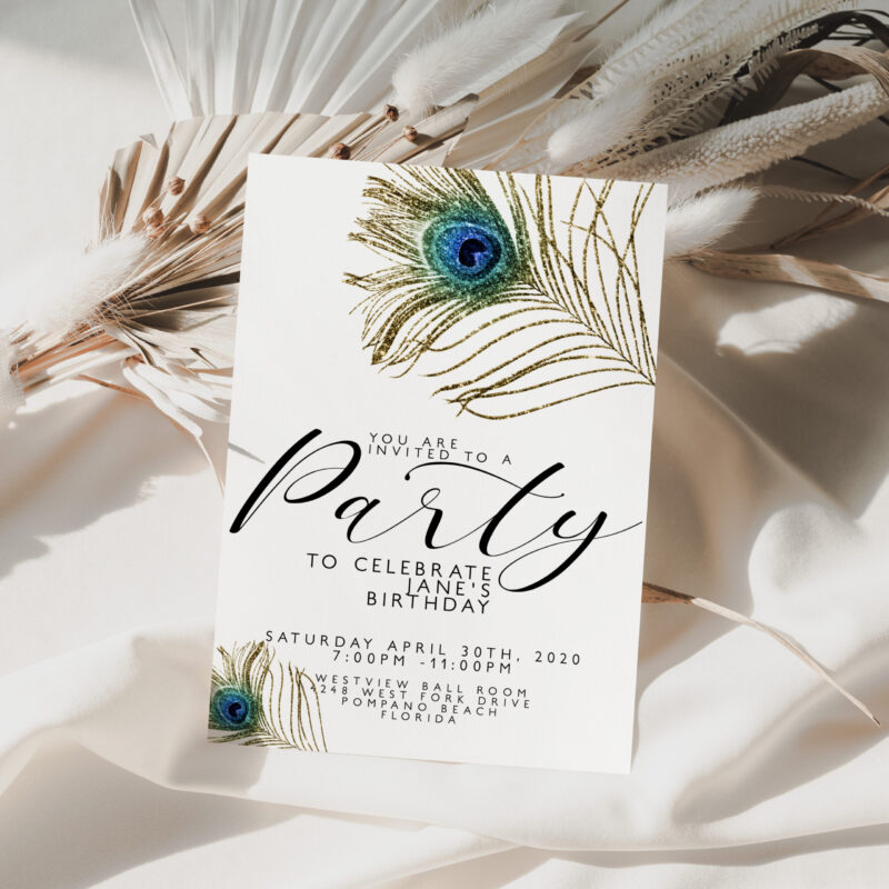 peacock feather invite