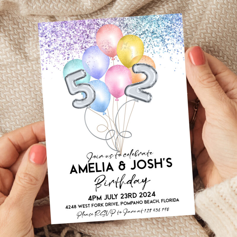 Sibling Invitation Rainbow Balloons