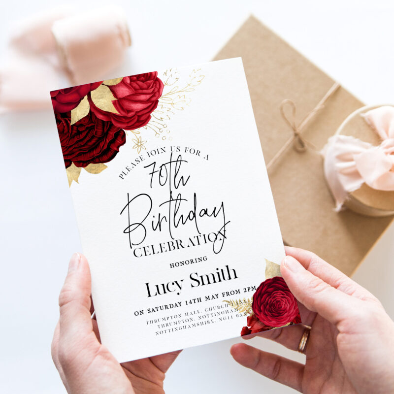 red gold birthday invitation