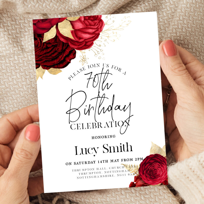 red gold birthday invitation