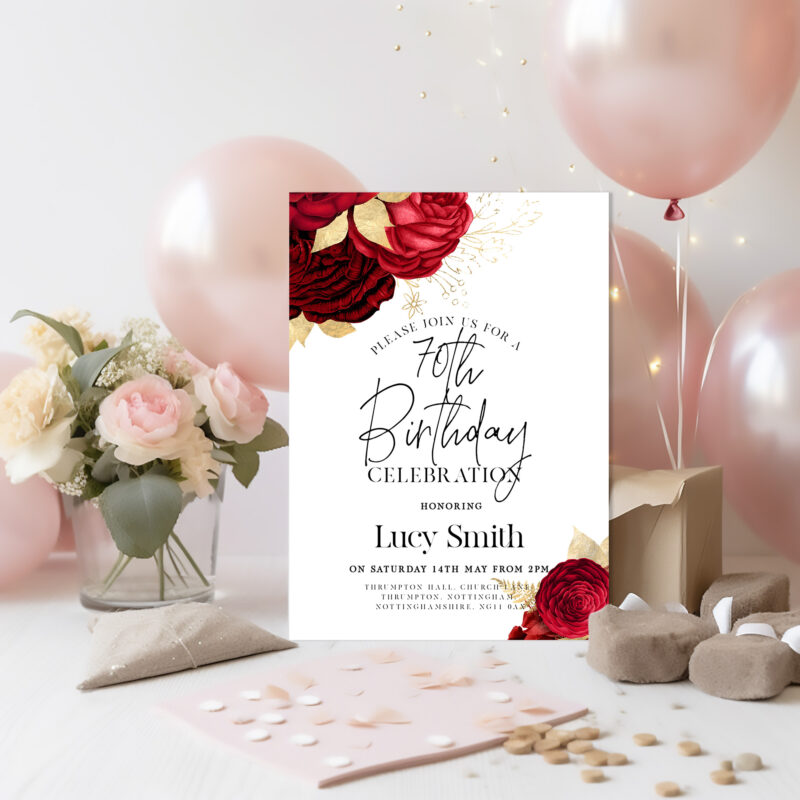 red gold birthday invitation