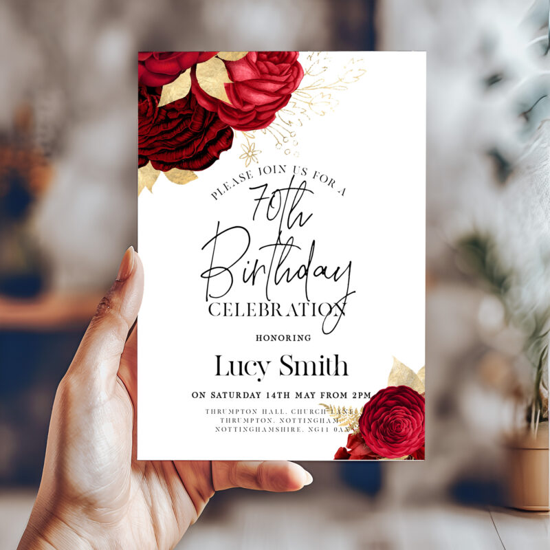 red gold birthday invitation