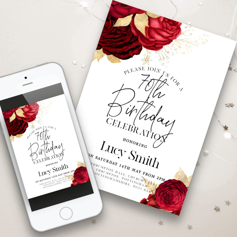 red gold birthday invitation