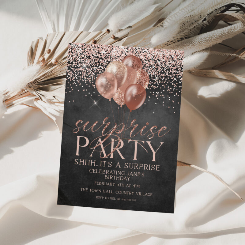 Rose Gold Surprise Birthday Invitation