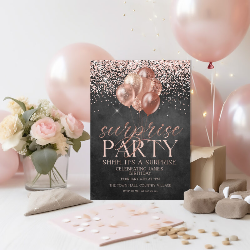 Rose Gold Surprise Birthday Invitation