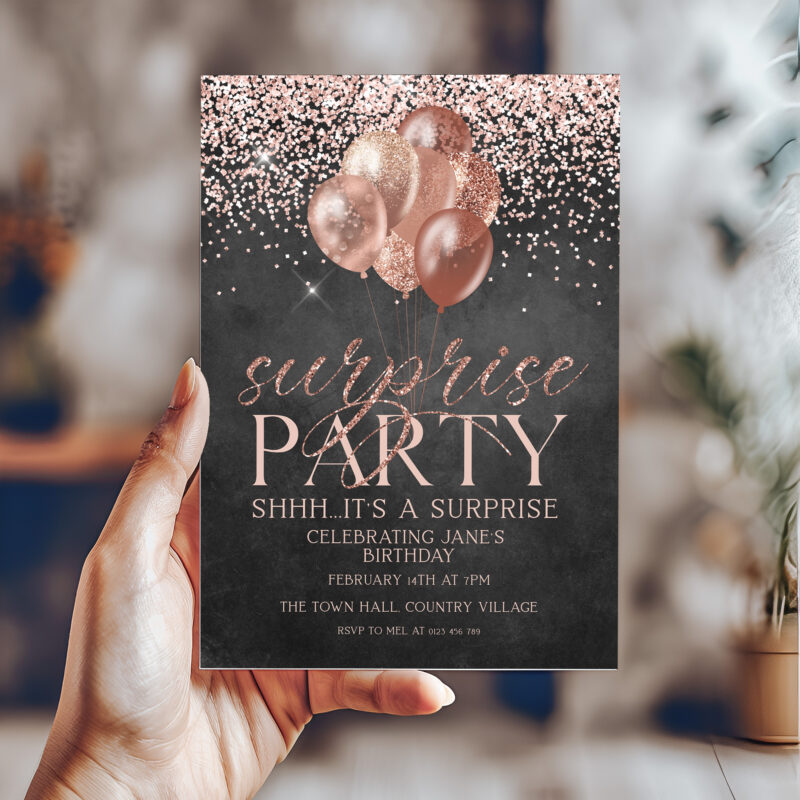 Rose Gold Surprise Birthday Invitation