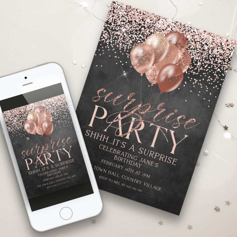 Rose Gold Surprise Birthday Invitation