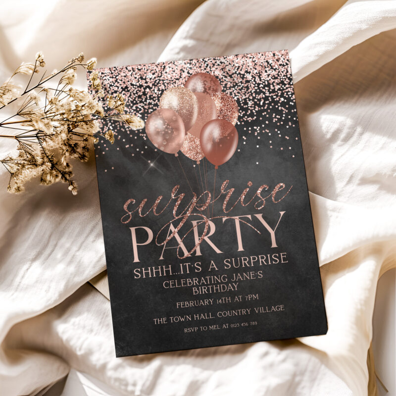 Rose Gold Surprise Birthday Invitation