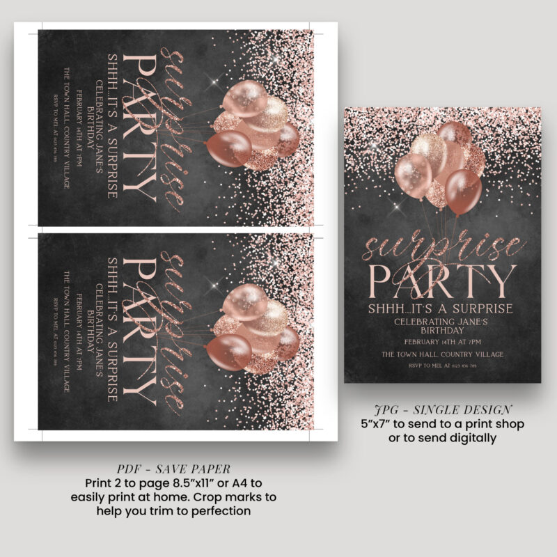 Rose Gold Surprise Birthday Invitation