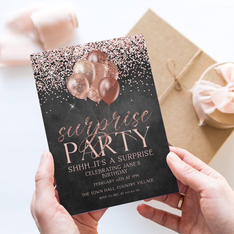 Rose Gold Surprise Birthday Invitation