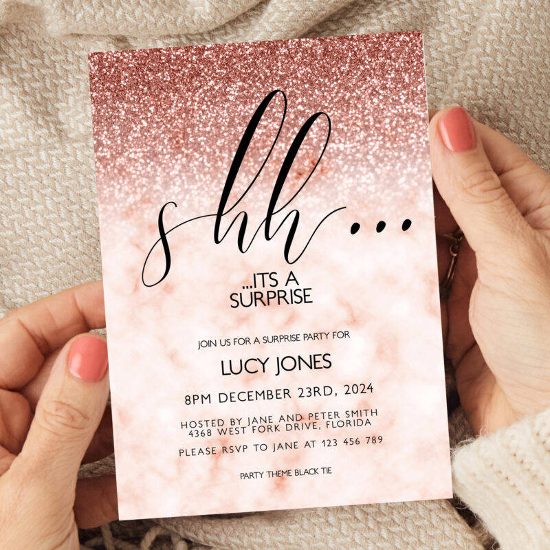 Rose Gold Shhh its a Surprise Birthday Invitation