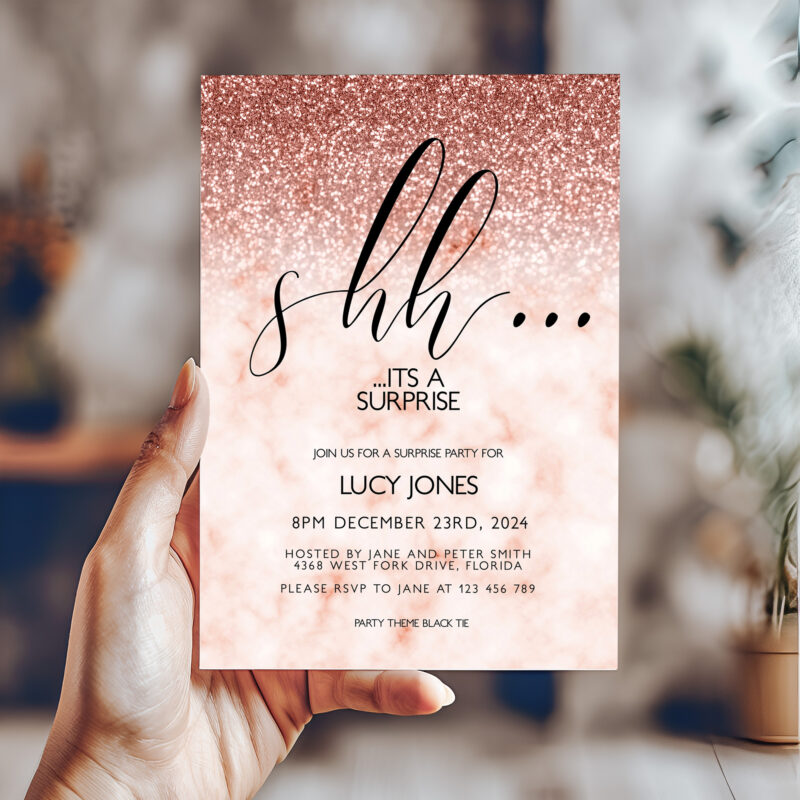 Rose Gold Shhh its a Surprise Birthday Invitation