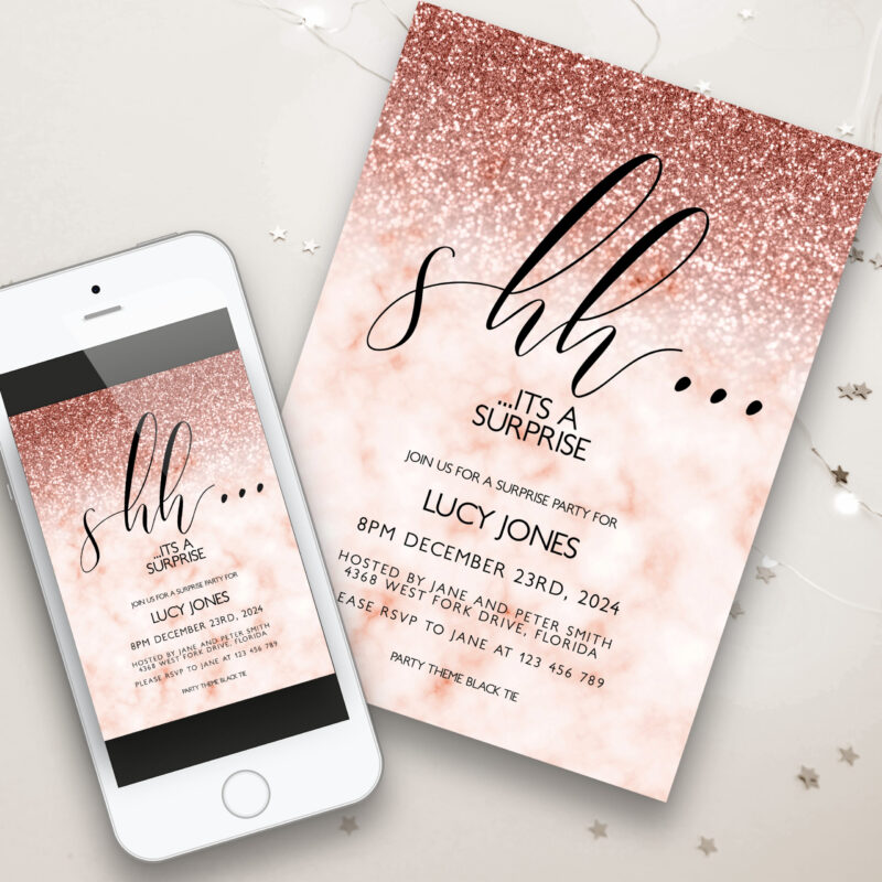 Rose Gold Shhh its a Surprise Birthday Invitation