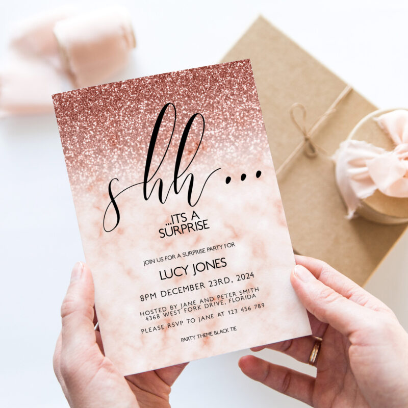 Rose Gold Shhh its a Surprise Birthday Invitation