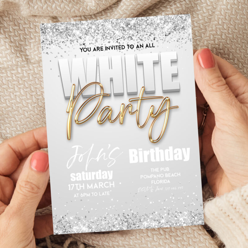 white party theme invite