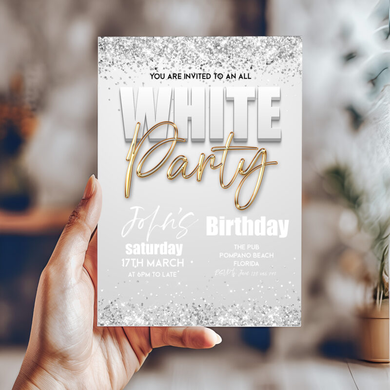 All White Party Invitation